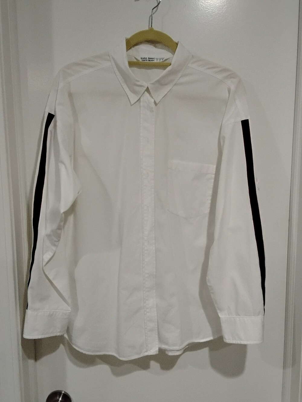 Zara Cotton Button Down With Pleat Detail Back And Ribbon Detail On Sleeve